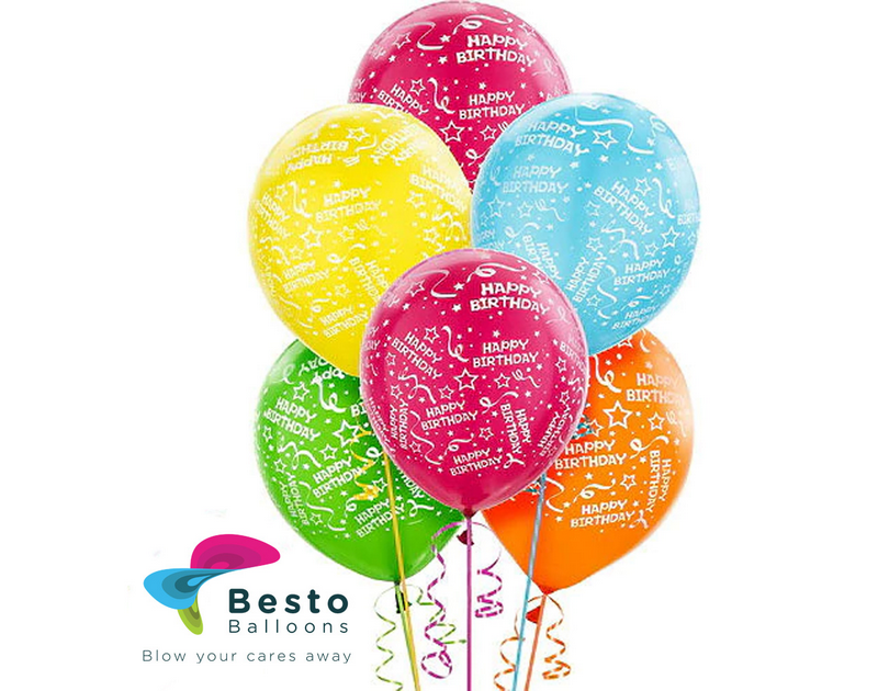 Happy Birthday Printed Multicolor Latex Balloon 12 inch
