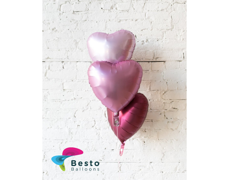 Shades of Pink Foil Hearts Balloons - bouquet of 3