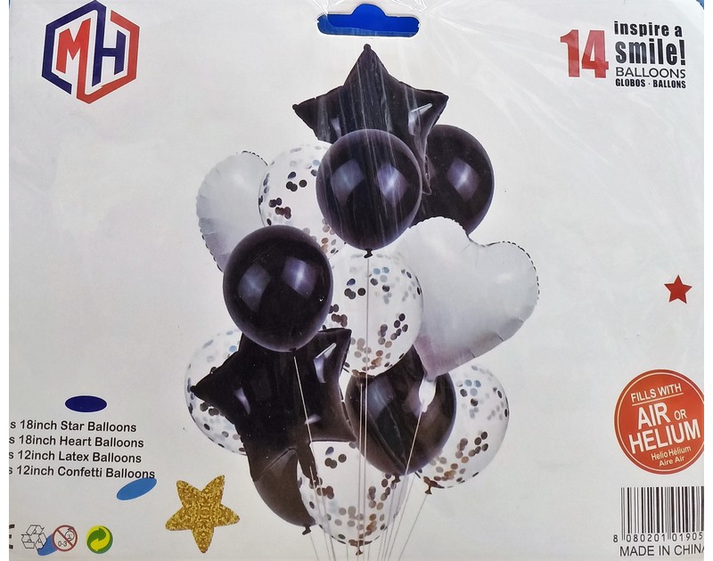 Foil and Latex Balloons Bunch 14 Pcs Set