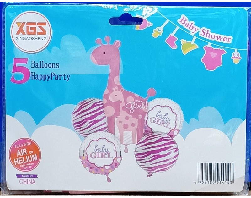 Its a Girl 5 Pcs Foil Balloons Bouquet Giraffe