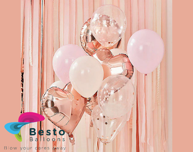 Blush And Rose Gold Metallic Balloon Bouquet 14Pcs Set