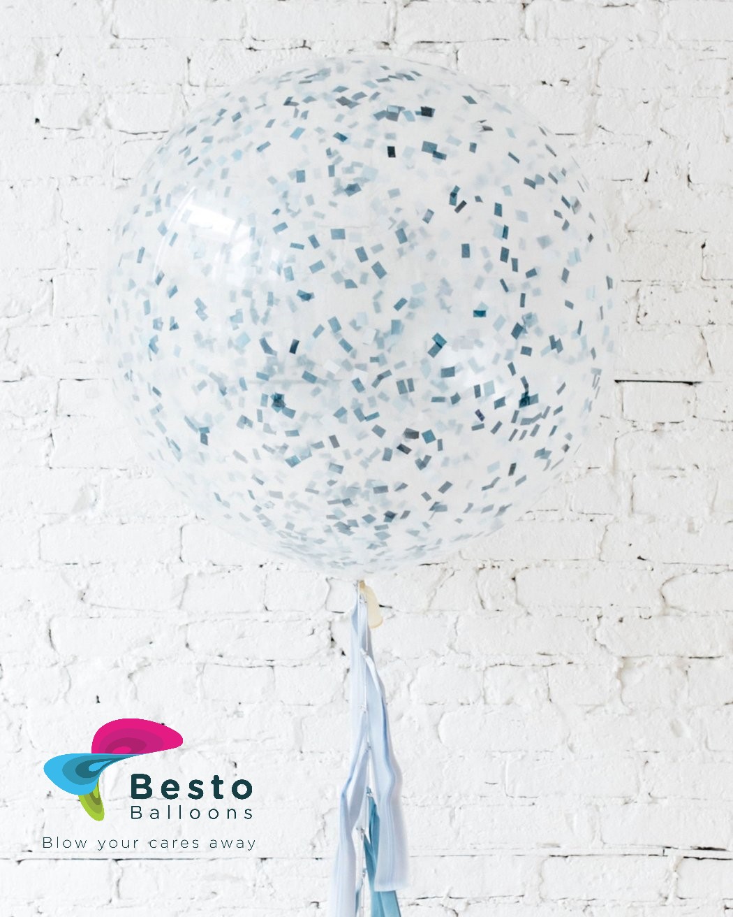 Blue Confetti Filled Giant Transparent Balloon 24"