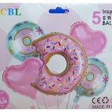 Donut Shape Decoration 5Pcs Foil Balloons Set Pink