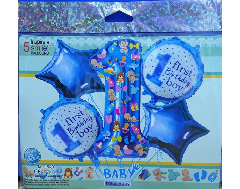 First Birthday 5Pcs Foil Balloons Set Blue