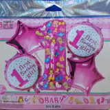 First Birthday 5Pcs Foil Balloons Set Pink