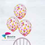 Pink And Golden Confetti Transparent Latex Balloon 12 inch