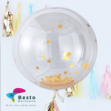 24 Inch Golden Confetti Transparent Balloon