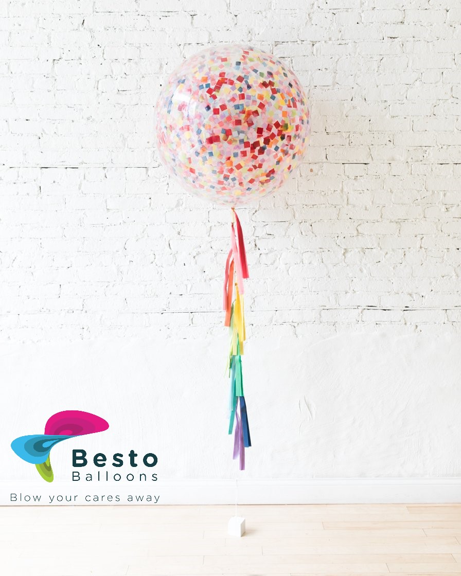 Giant Balloon 36" with Multicolor Confetti & Rainbow Tassels