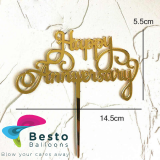 Cake Topper Acrylic Happy Anniversary Golden