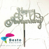 Cake Topper Acrylic Happy Anniversary Silver