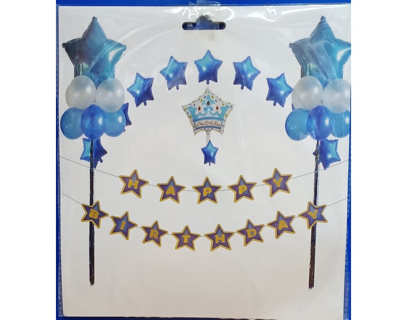 Happy Birthday Alphabet Banner Chain Star Shaped Blue