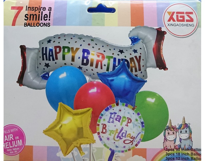 Happy Birthday Multi Color Foil Balloons Set 7 Pcs