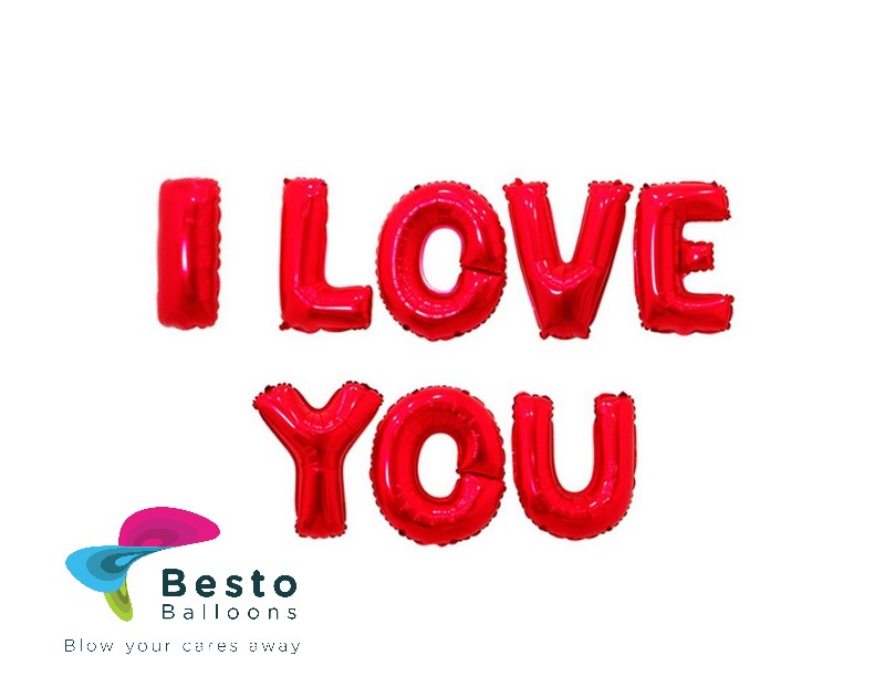 I Love You Alphabets Foil Balloons Set Plain Red 16"