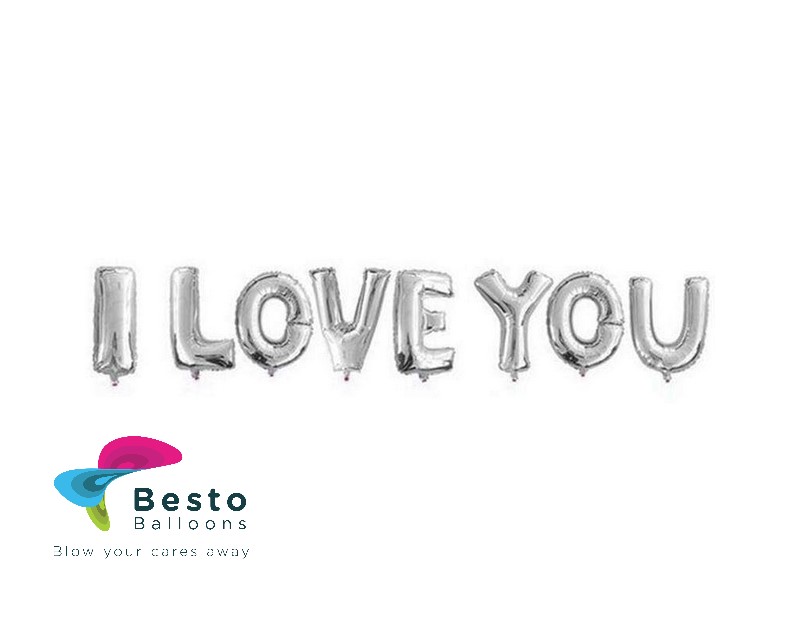 I love you Silver Alphabet Foil Balloons Set 16"