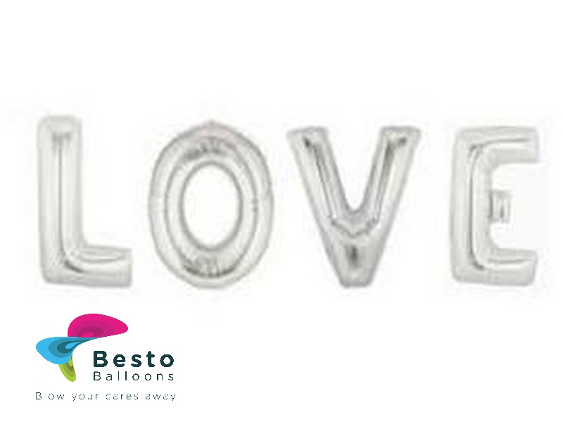 Love Silver Alphabet Foil Balloons Set 16"