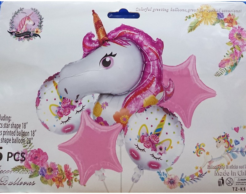 Unicorn Foil Balloons Bouquet 5 Pcs