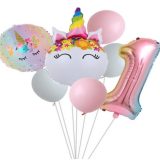 7 Pcs Unicorn Theme Birthday Number Foil Balloons Set
