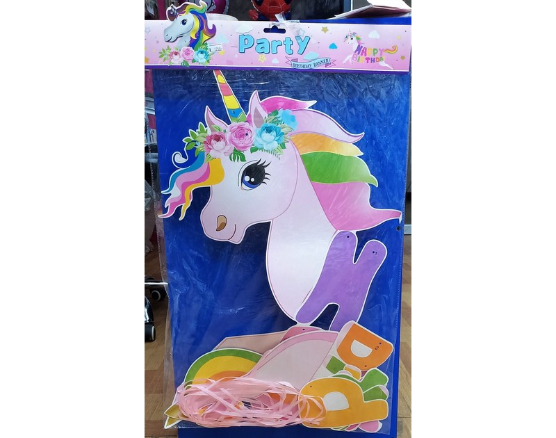 Unicorn Happy Birthday Banner Chain Large Pink