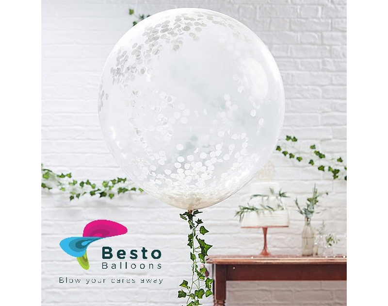 12 Inch Silver Confetti Transparent Balloon